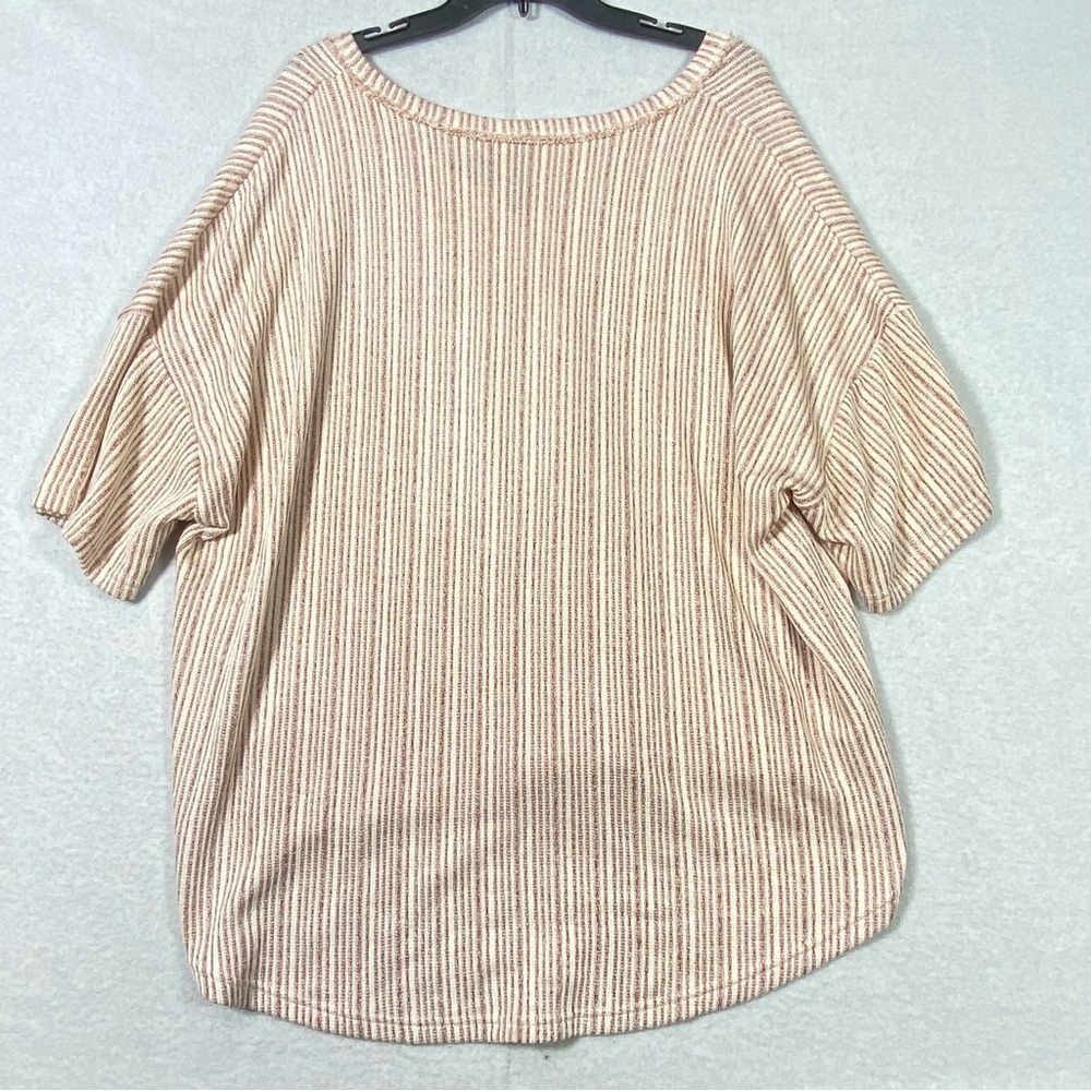 Grace + Karma Rib Top Women's 3X Rust Cream Striped V Neck Short Sleeve NWT - Picture 6 of 10
